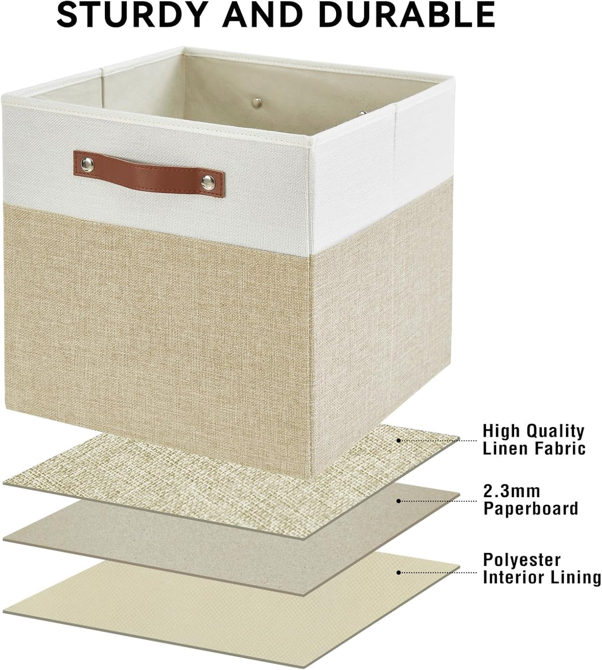Collapsible Fabric Storage Cube Bins with 2 Reinforced PU Handles, Foldable Storage Organizer