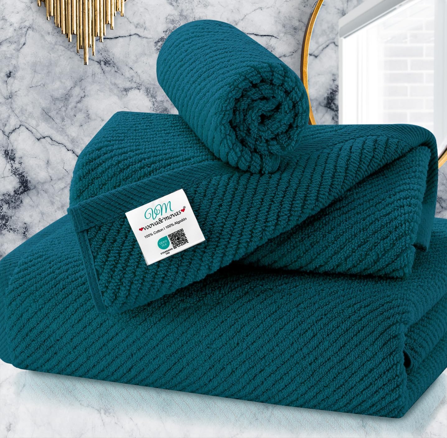 VOOVA & MOVAS Towels Set for Bathroom, 100% Cotton | Quick Dry | Soft | Thick, 3 Piece Towel Set, 1