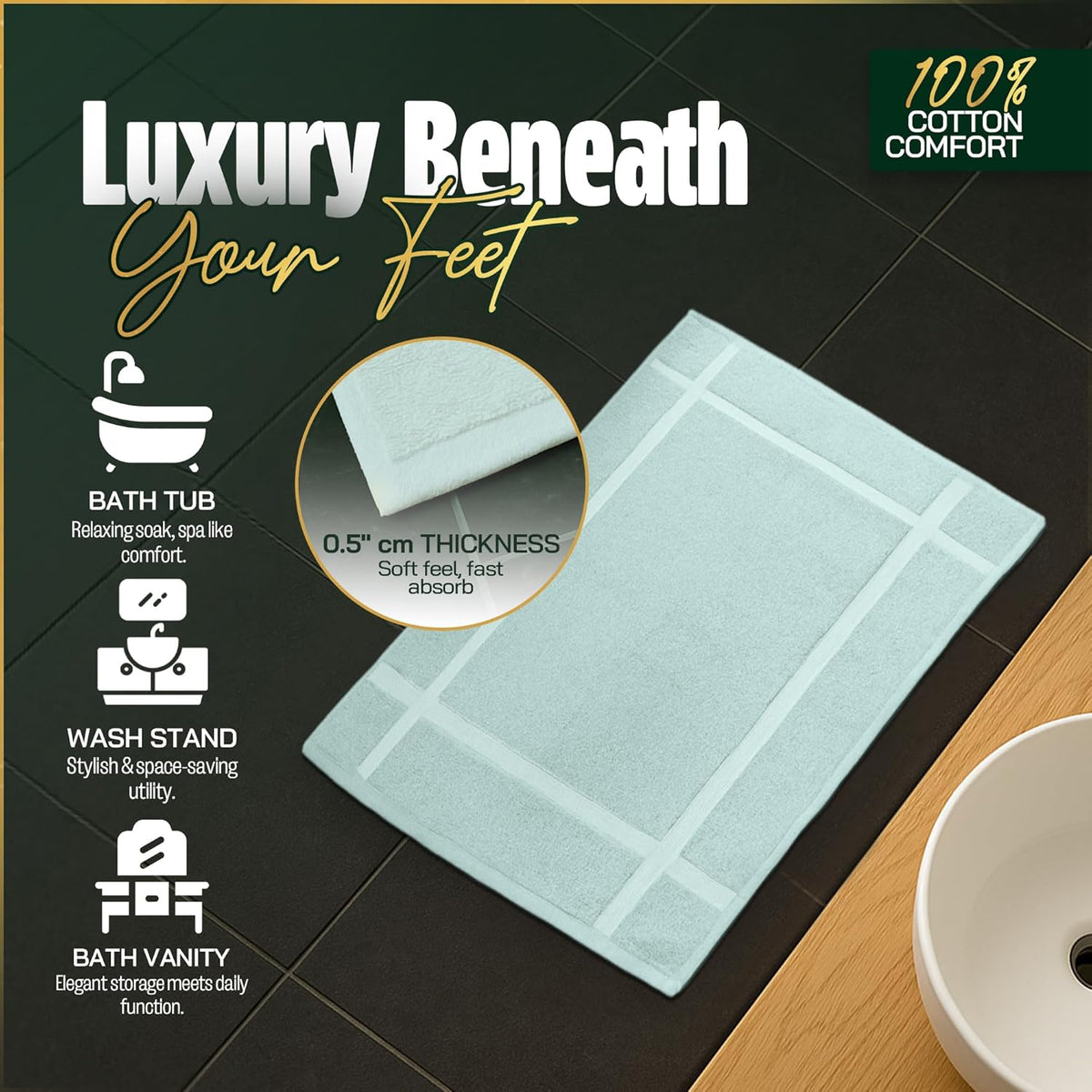 Pearl Linens Pack of 6 100% Cotton Bath Mat 20x30 inches, Soft & Absorbent Quick Dry Bathroom Mat