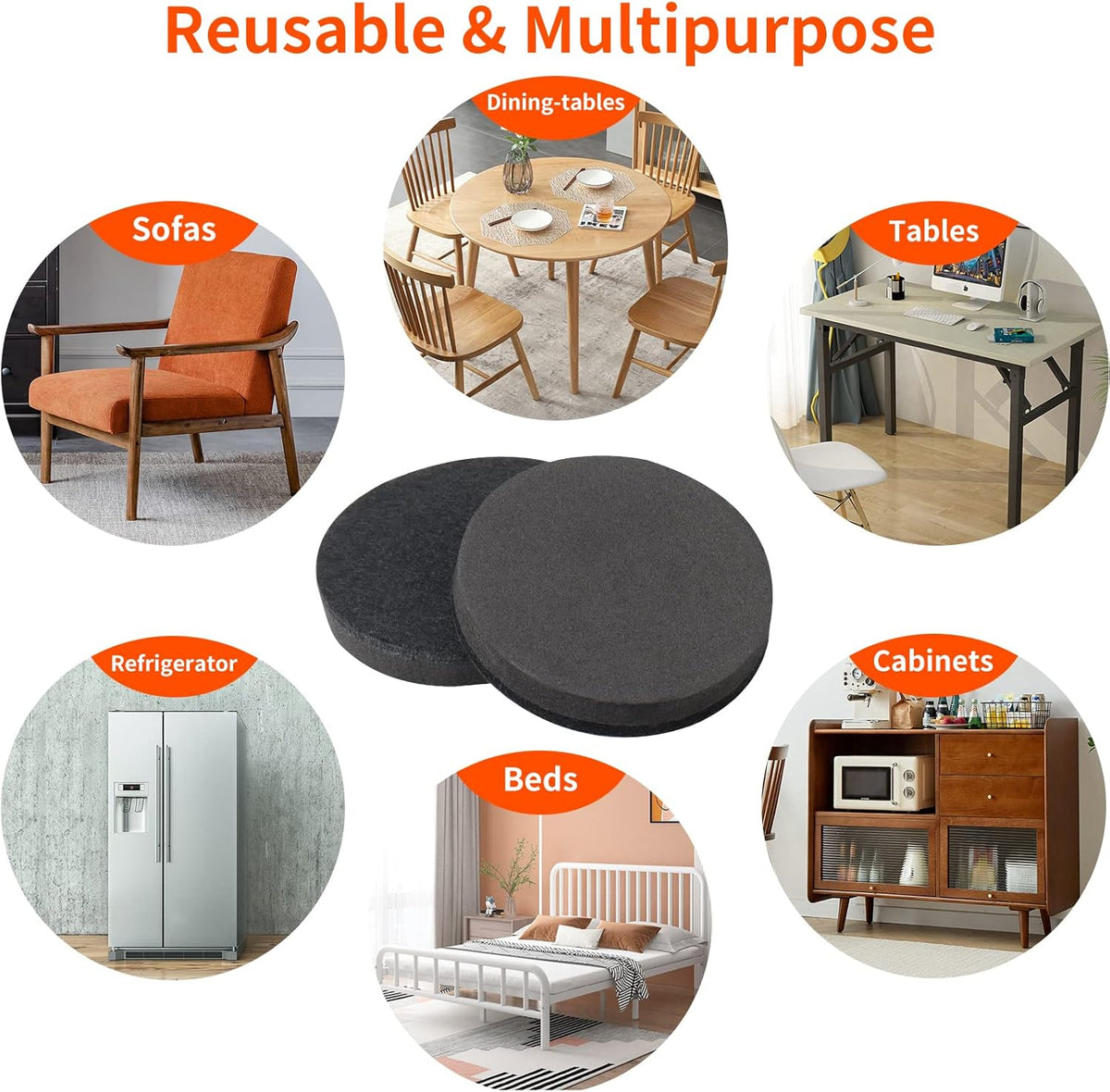 Ezprotekt 3.5" Felt Furniture Movers Sliders for Hardwood & Vinyl Floors, 16 Pcs Round Reusable
