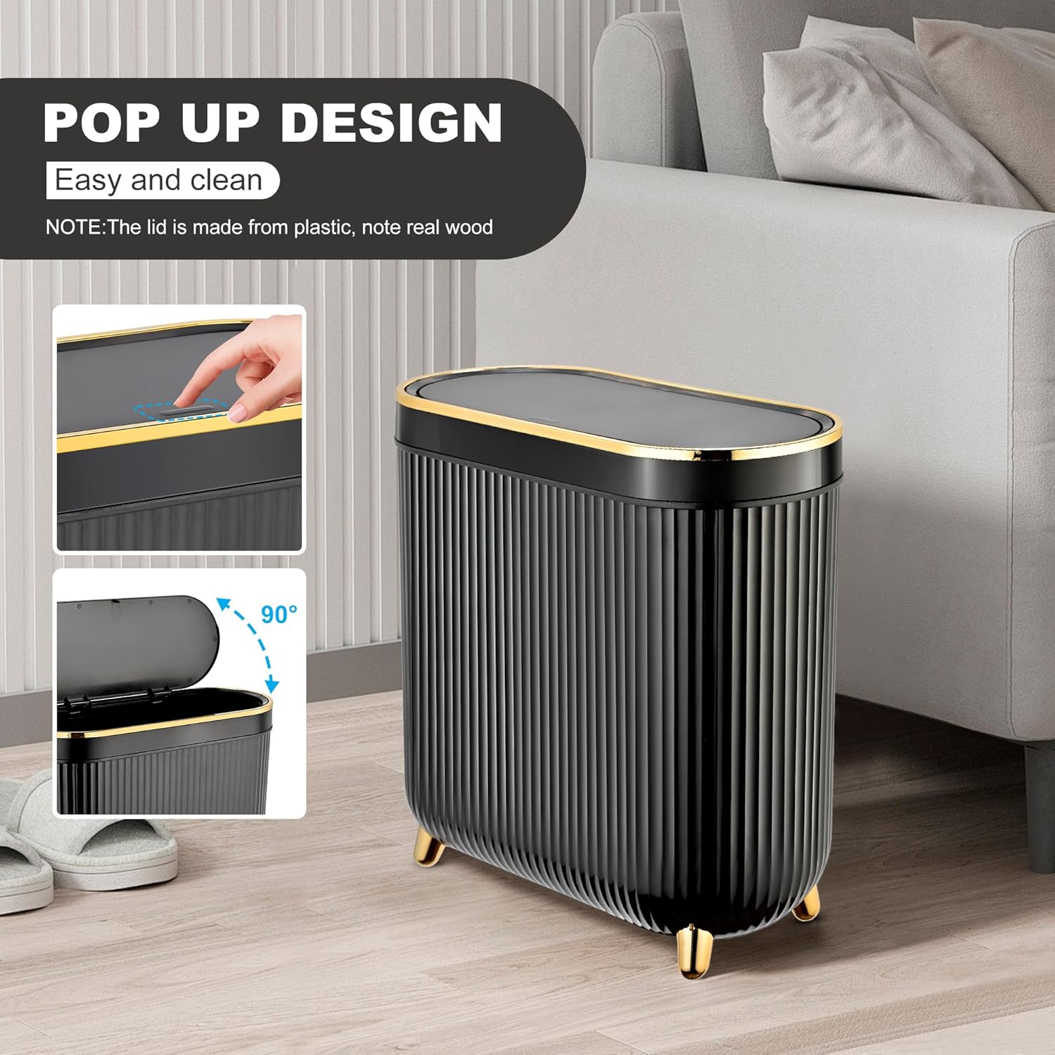 Bathroom Trash Can with Lid 3.1 Gallon Narrow Trash Can Small Plastic Trash Bin 12 Liter