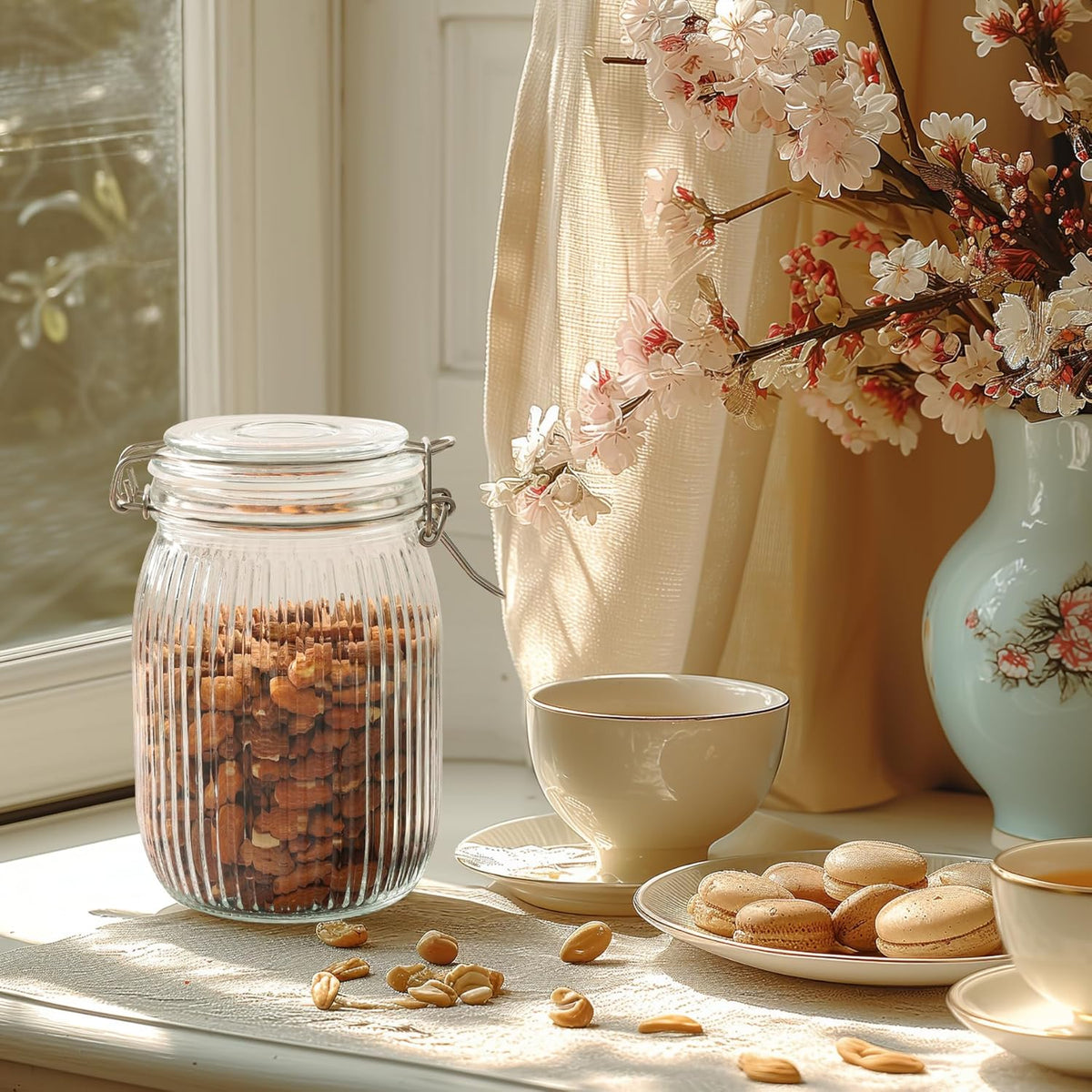ComSaf Airtight Glass jar with lid 37oz Set of 3, Glass Storage Containers with Lids, Glass