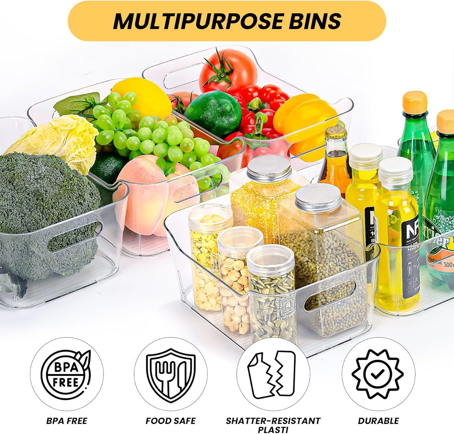 Clear Plastic Storage Bins, Set of 12, Multi-Use Organization and Storage Containers for Pantry
