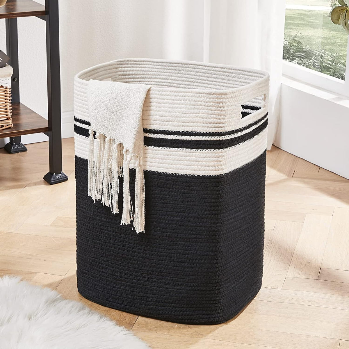 OIAHOMY Laundry Hamper-Laundry Basket,Tall Cotton Storage Basket with Handles,Decorative Blanket