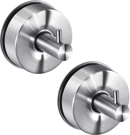 JOMOLA Brushed Stainless Steel Shower & Bathroom Hooks - No Drill Adhesive-Free Suction Cup