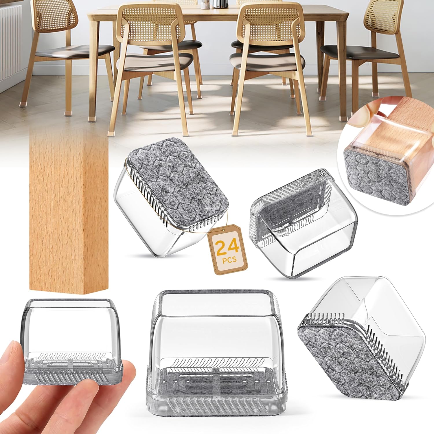 24PCS Rectangular Chair Leg Floor Protectors, Furniture Sliders, Non-Slip Felt Furniture Pads for
