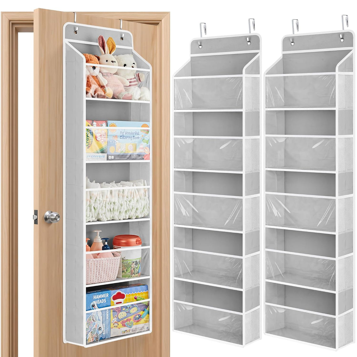 JARLINK 2 Pack Toy Stuffed Animal Storage, Over The Door Organizer W/Clear View Windows, 44lb Load