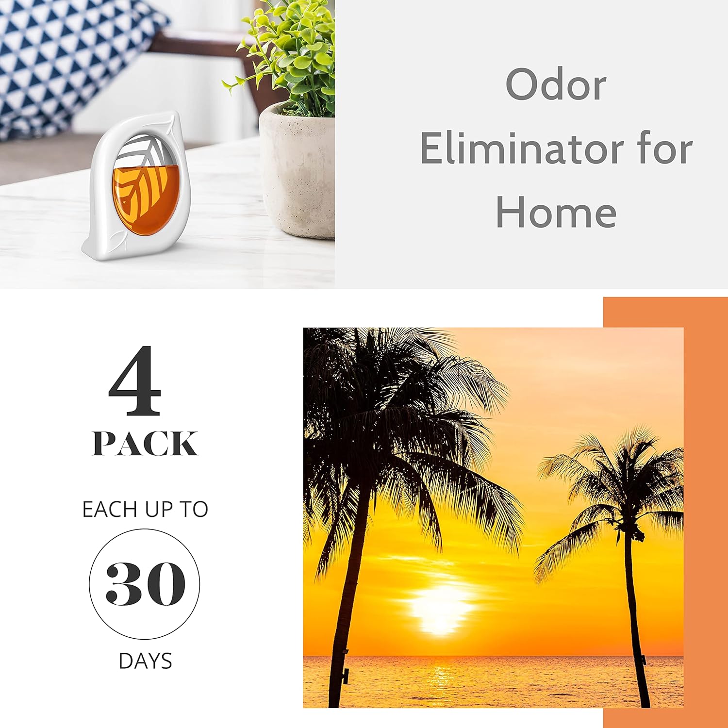 Air Freshener for Home, 4 Pack, Hawaiian, Odor Eliminator for Small Area Closets Bathroom Pets