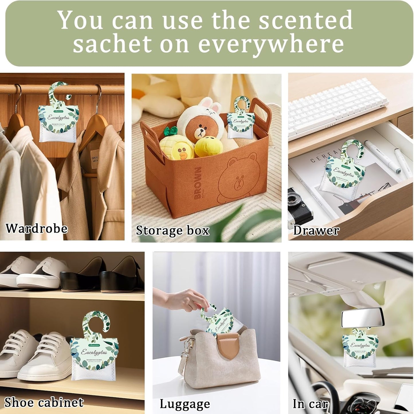 15 Packs Eucalyptus Scented Sachets Bag for Drawers and Closets, Air Freshener for Home Fragrance