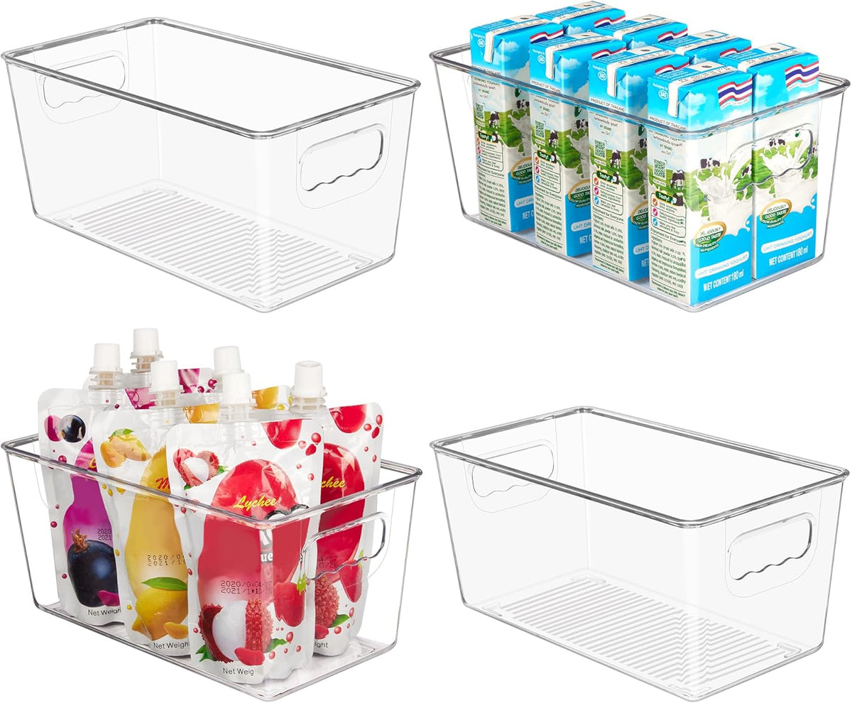YIHONG Clear Plastic Storage Bins, 4 Pack Small Pantry Organizer Bins with Handle for Kitchen