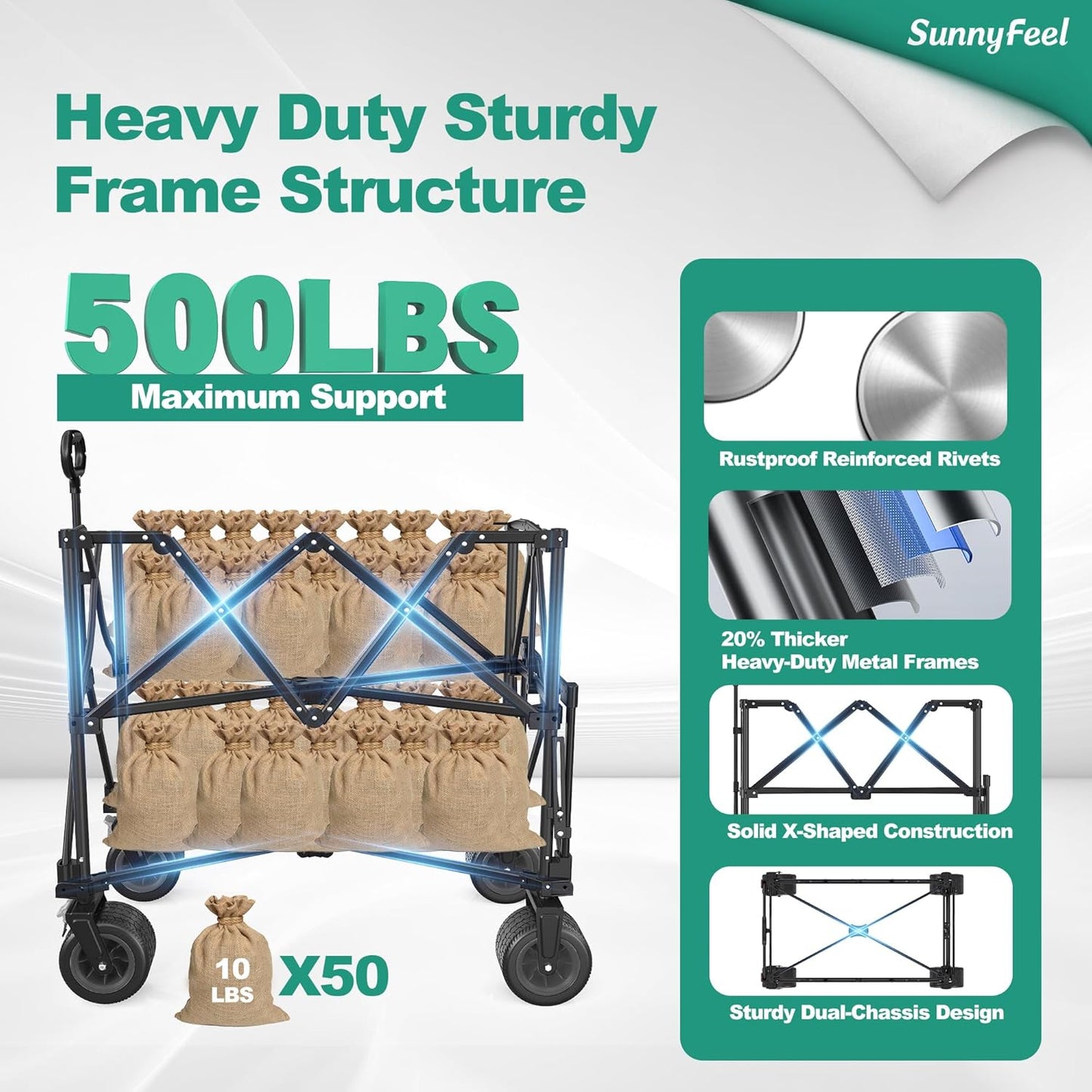 SUNNYFEEL Double Decker Wagon, Collapsible Outdoor Utility Wagon Cart 500LB Capacity Adjustable