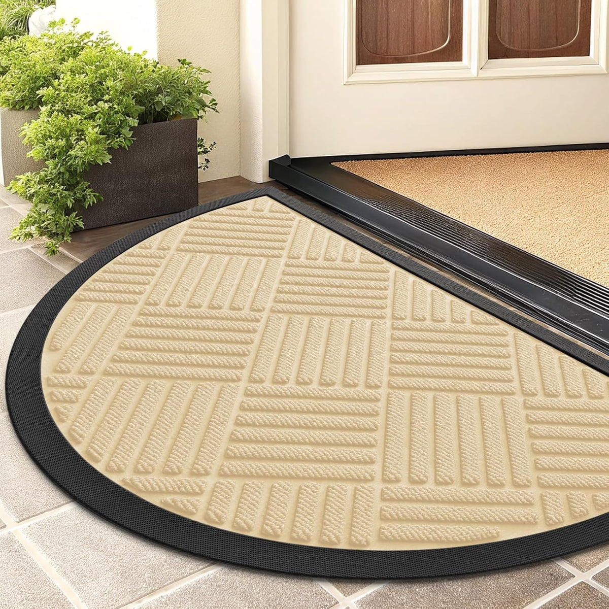 Smiry Half Circle Front Door Mat Outside Entrance, Heavy Duty Outdoor Indoor Natural Rubber