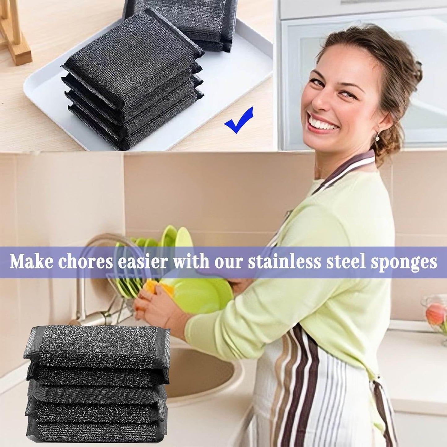 Steel Wool Scrubber Dish Sponges - Kitchen Scrubbing Pads Pot Scrubber for Kitchen Non Scratch