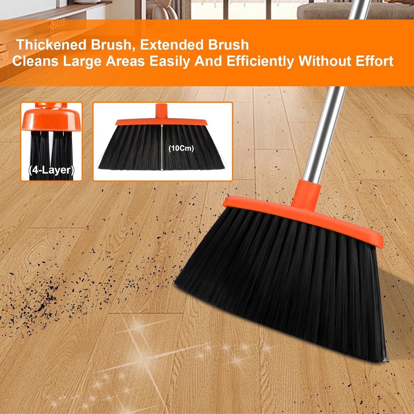 Broom and Dustpan Set for Home, Broom with Dustpan Combo Set, 51" Long Handle Dust Pan Set for