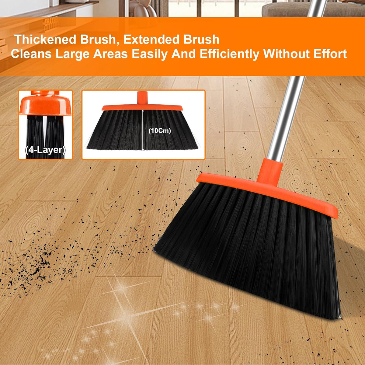 Broom and Dustpan Set for Home, Broom with Dustpan Combo Set, 51" Long Handle Dust Pan Set for