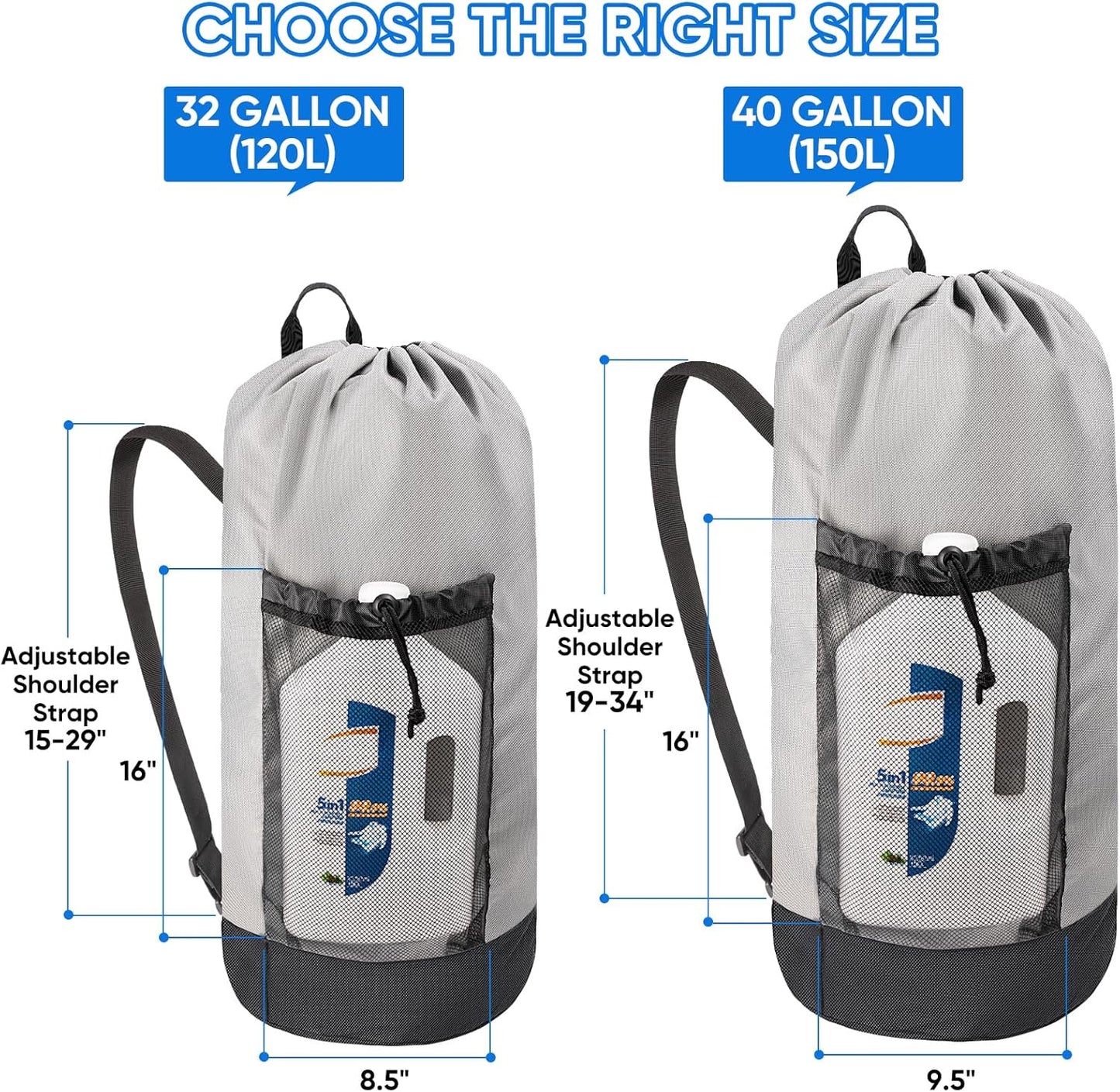 BALEINE 120L Laundry Bag Backpack, 900D Oxford Fabric Large Travel Laundry Bags with Shoulder