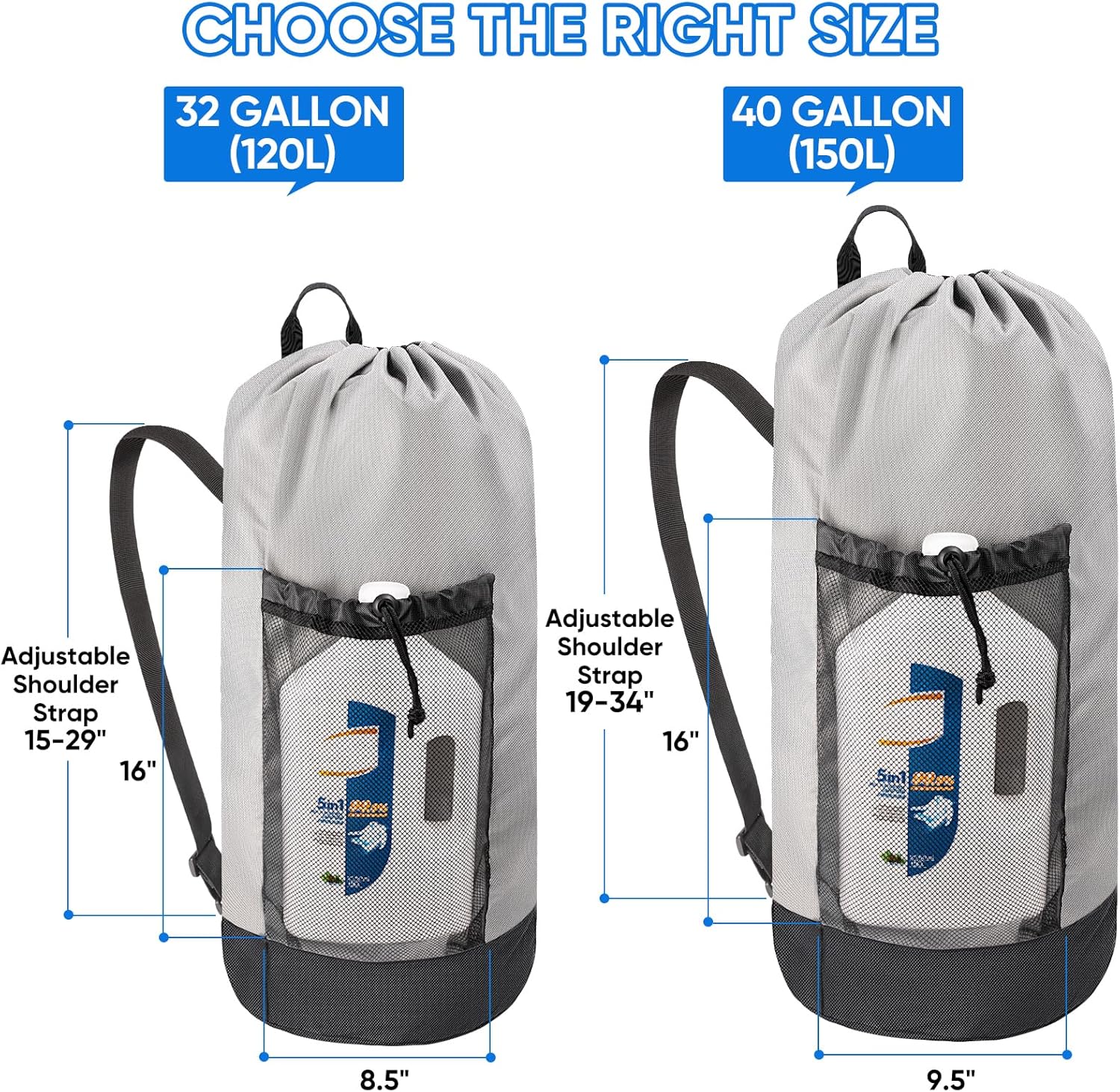 BALEINE 120L Laundry Bag Backpack, 900D Oxford Fabric Large Travel Laundry Bags with Shoulder