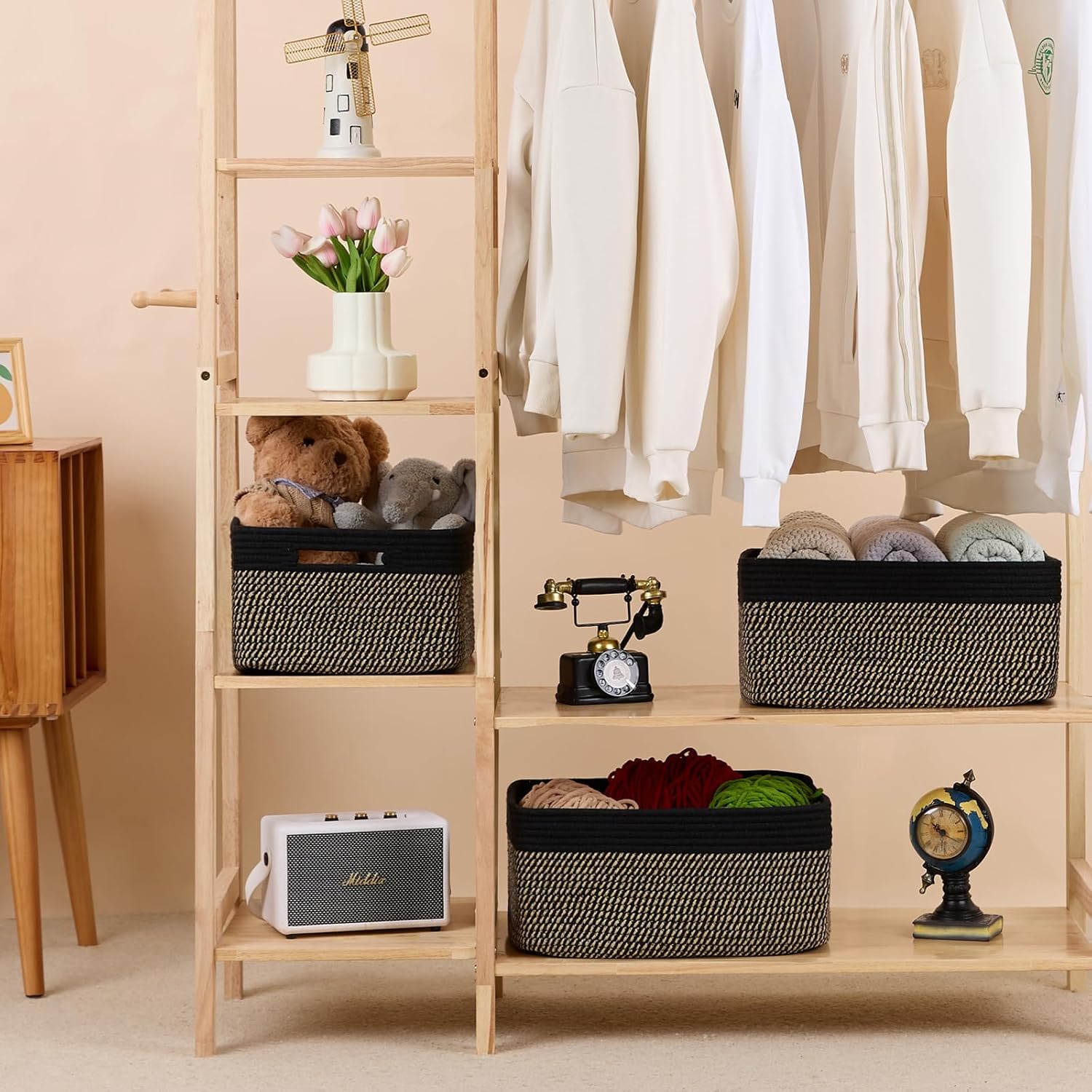 Large Storage Baskets for Organizing, Closet Shelf Baskets for Clothes Blanket Towels, Baby