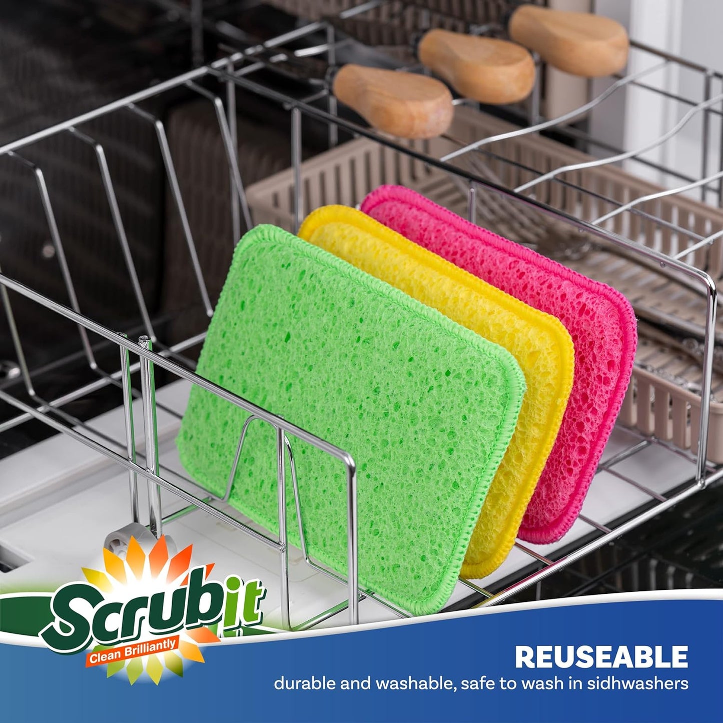 Scrub and Wipe Cleaning Pads [10 Pack] – SCRUBIT Dual Sided Scouring Pad and Sponge - Reusable