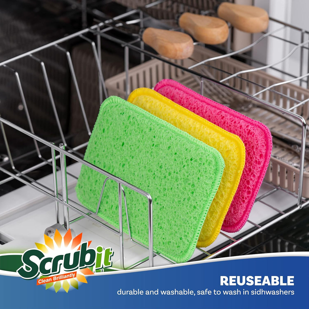 Scrub and Wipe Cleaning Pads [10 Pack] – SCRUBIT Dual Sided Scouring Pad and Sponge - Reusable