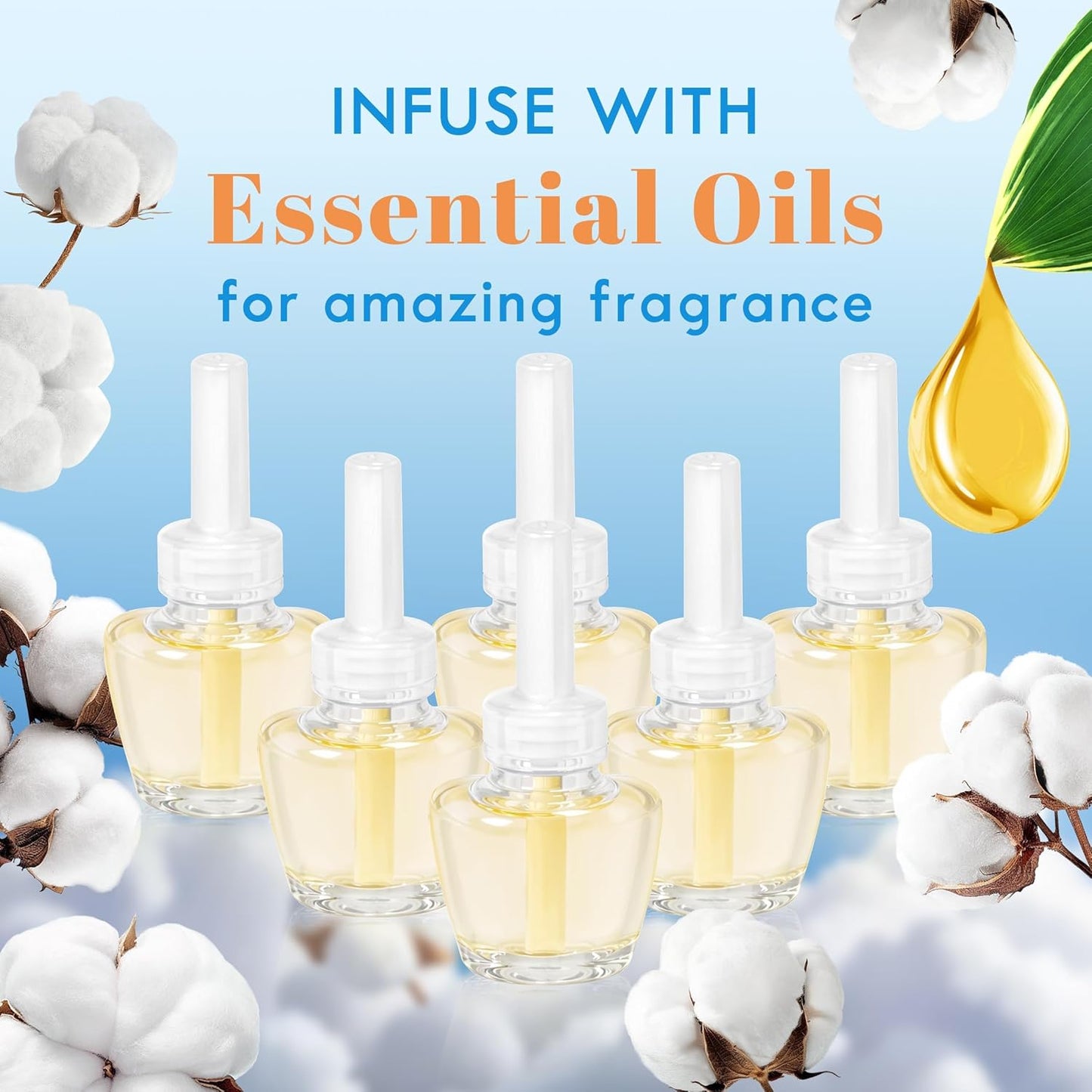 LASENTEUR Plug in Scented Oil Refill, 6 ct, Cotton Scent Long-Lasting Natural Fragrance for Home