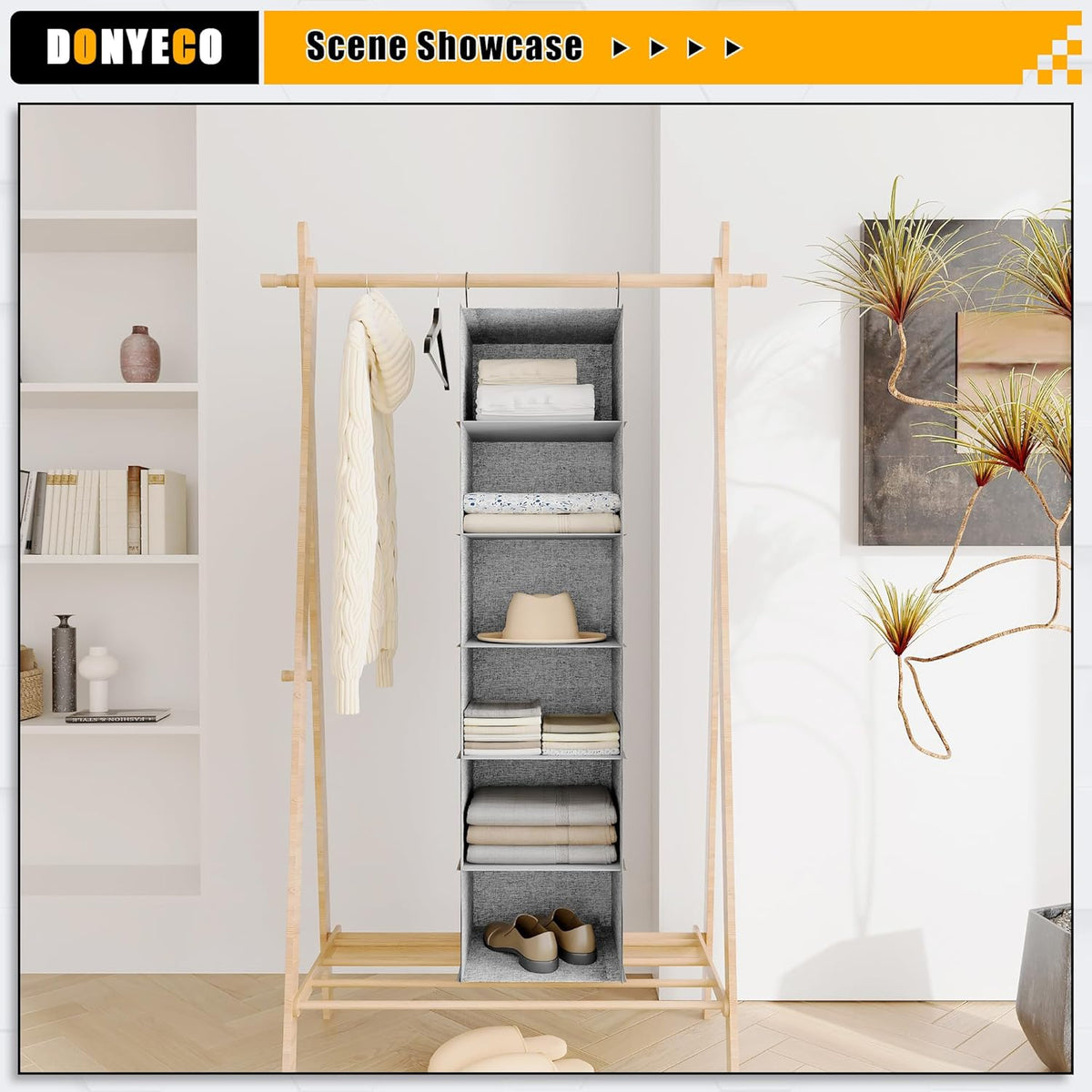 6-Shelf Hanging Storage Closet Organizer, Linen Rv Storage and Organization for Wardrobe, Inside