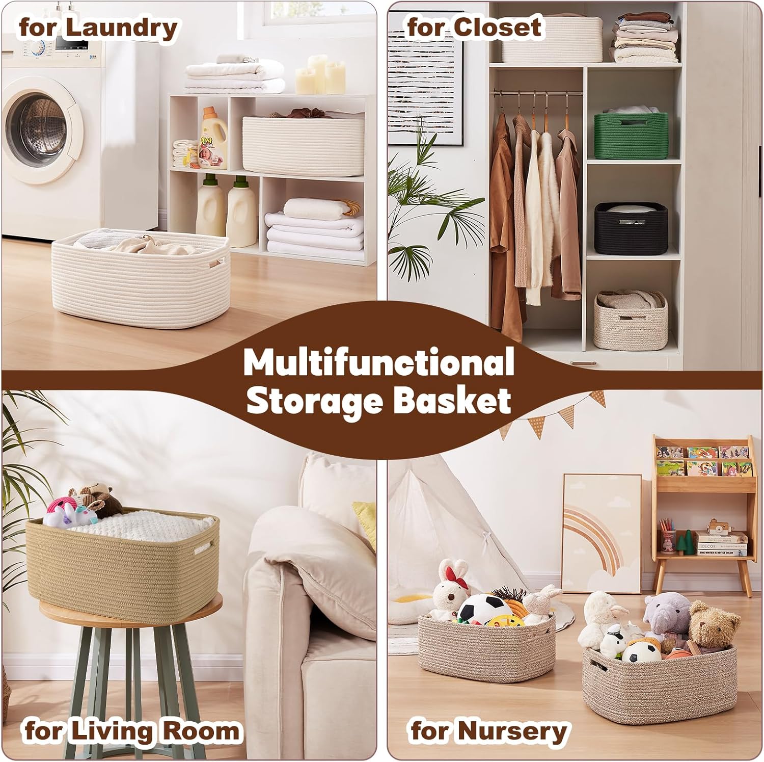 OIAHOMY Storage Basket for Shelves, Closet Cube Storage Bins Baskets for Clothes Blanket Towels