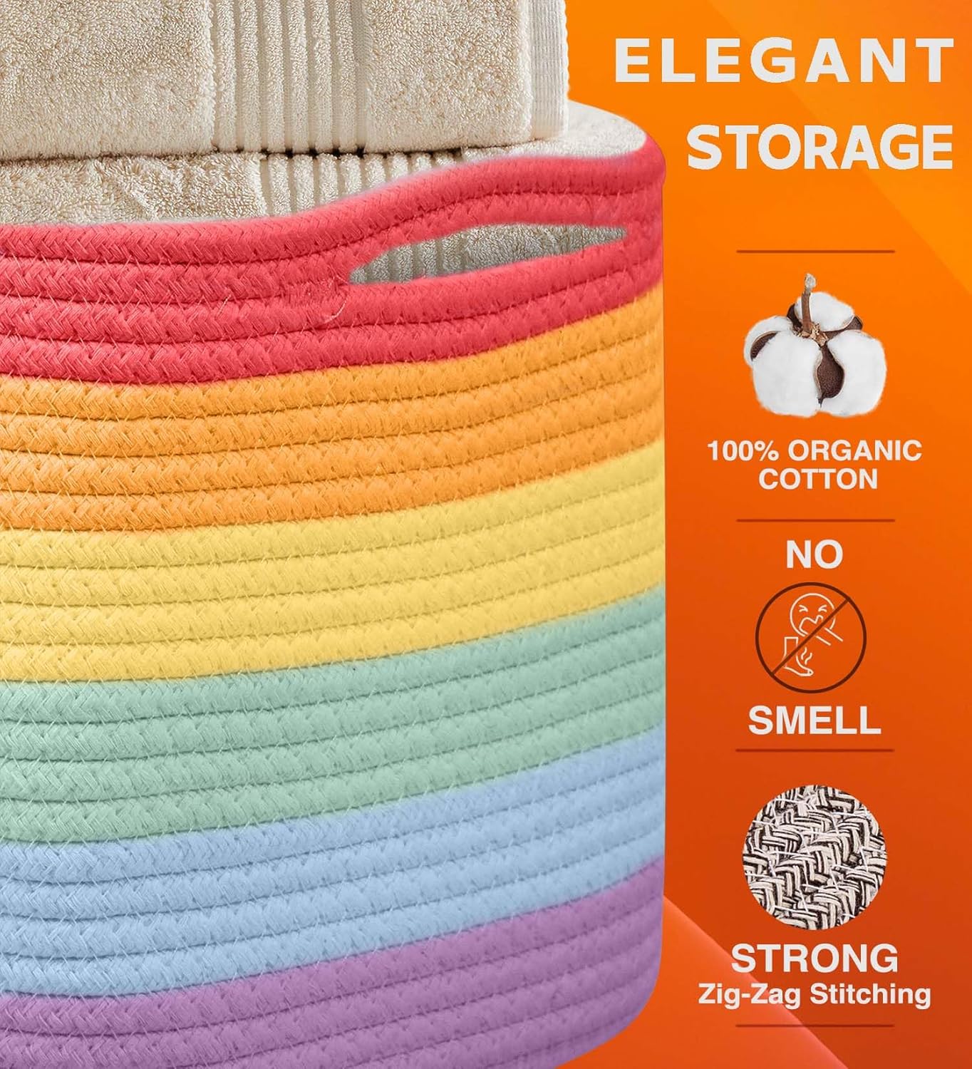 CHAT BLANC Rainbow Cotton Rope Baskets for Organizing | Storage Baskets for Shelves | Rainbow Rope