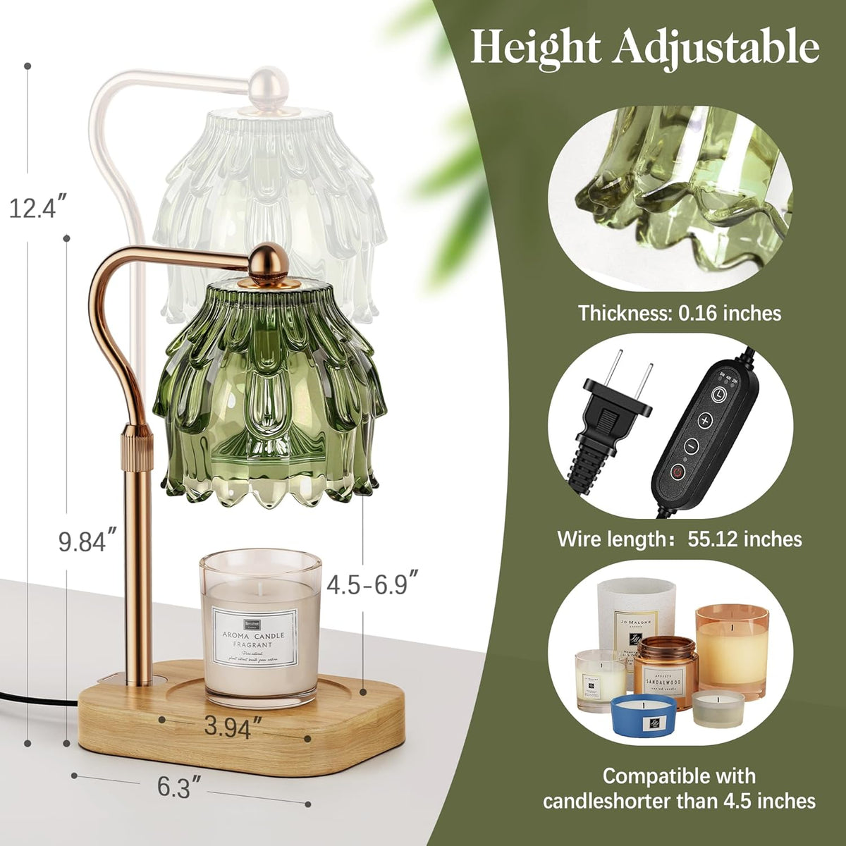 Candle Warmer Lamp with Timer Dimmer, Modern Wax Warmer for Scented Wax Jar Candle Warmer with 2