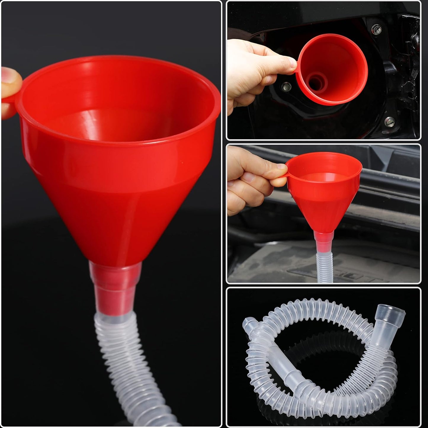 Flexible Fuel Funnel with Long Hose Plastic Small Wide Mouth Filling Funnel Car Funnel for Engine
