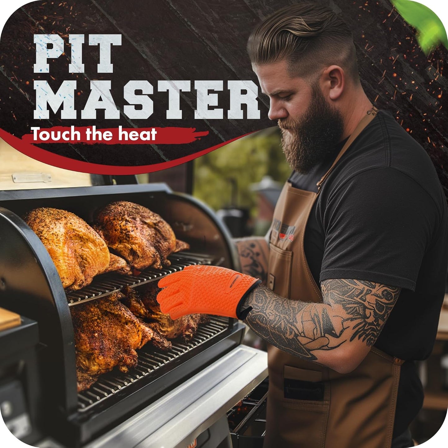 KITCHEN PERFECTION XL Silicone Smoker Oven Gloves-Extreme Heat Resistant BBQ Gloves-Handle Hot Food