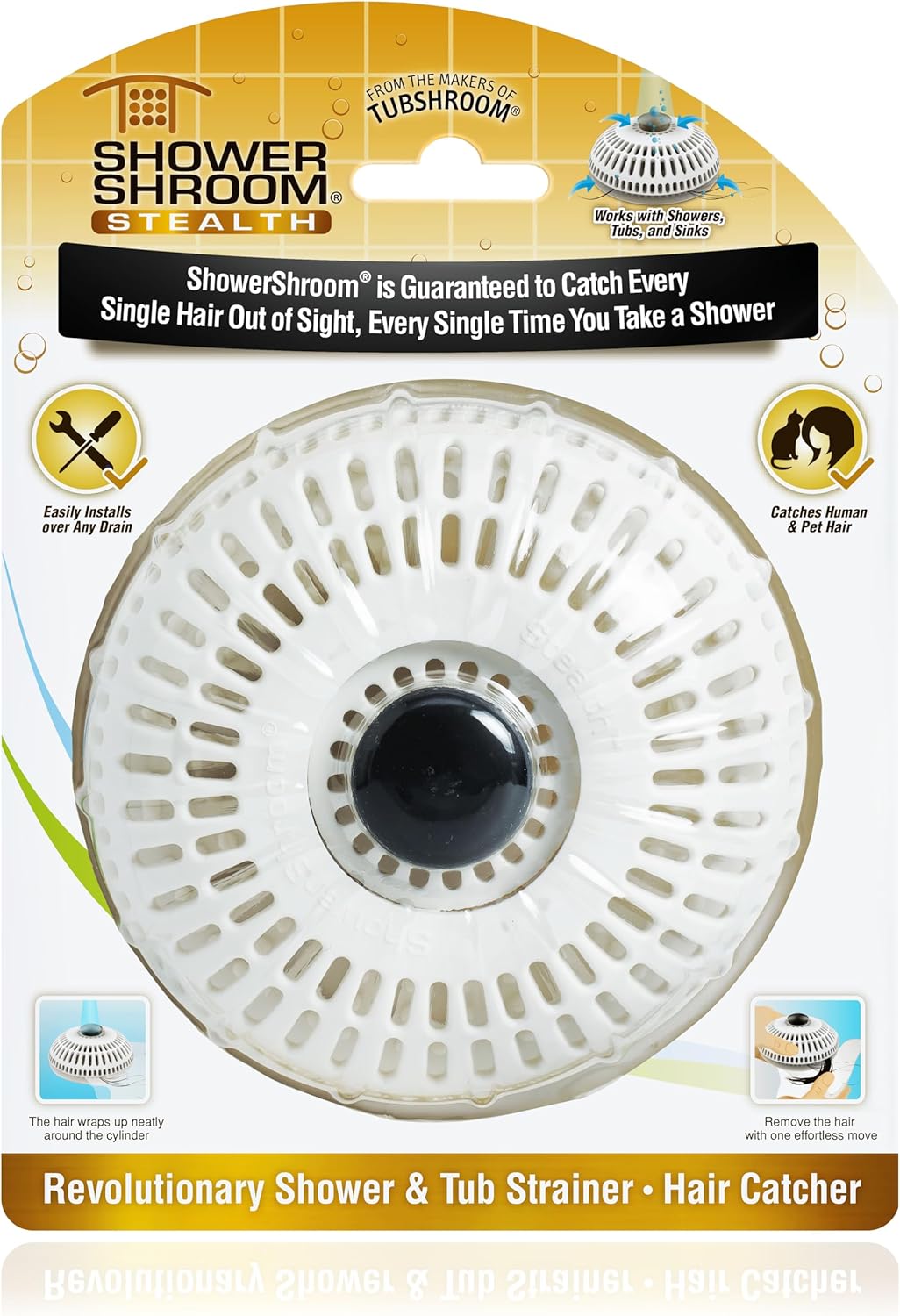ShowerShroom Stealth Shower Hair Drain Catcher - Hair Stopper for Shower Drain, Bathtub, and