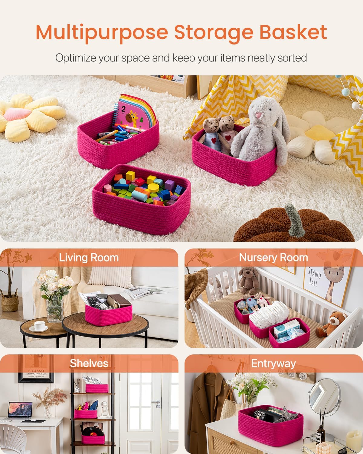 Small Woven Basket, 12 x 8 x 4.5 Inches, Storage Basket for Organizing, Cute Small Rope Shelf