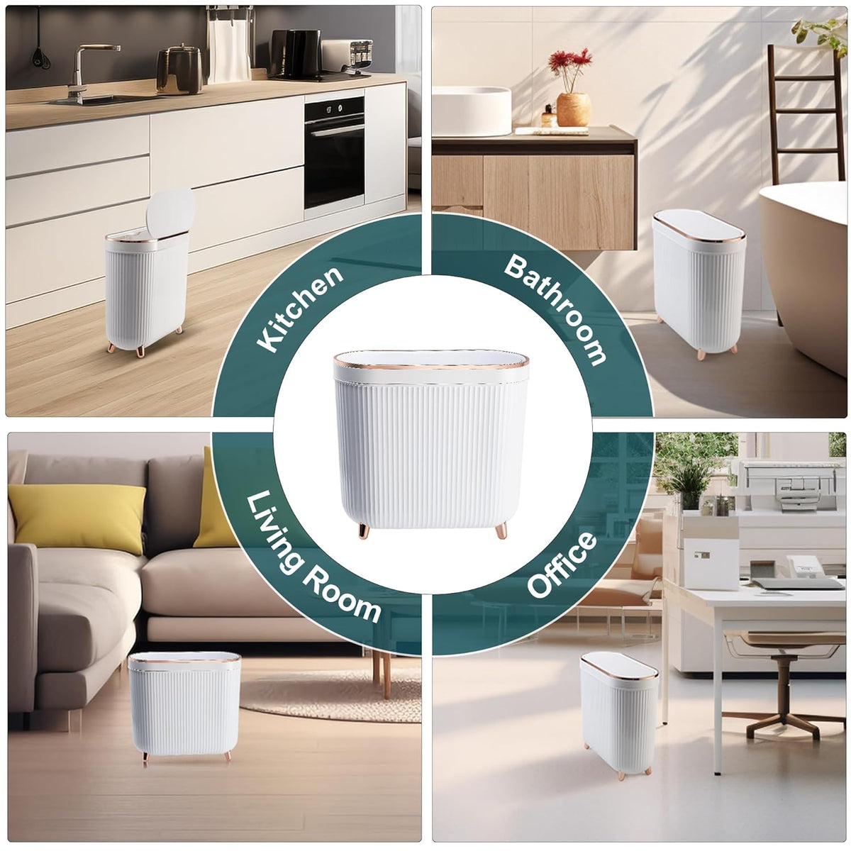 Bathroom Trash Can with Lid 3.2 Gallon Narrow Trash Can Small Plastic Trash Bin 12 Liter