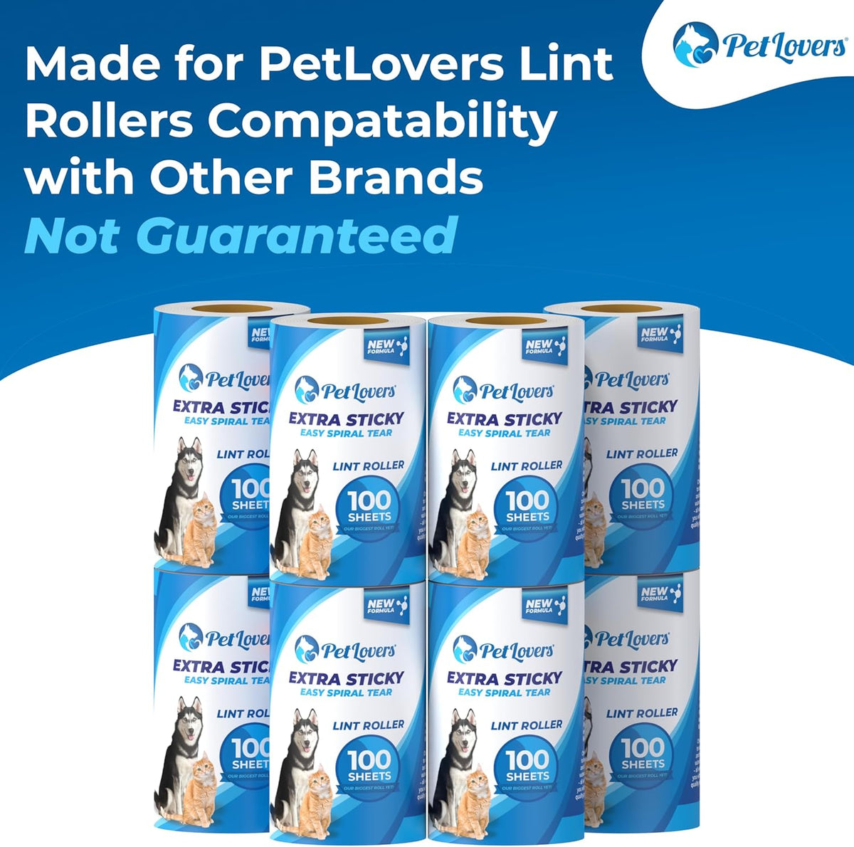 PetLovers Extra Sticky Lint Roller Mega Value Set for Pet Hair Removal, Dog and Cat Lint Remover (8
