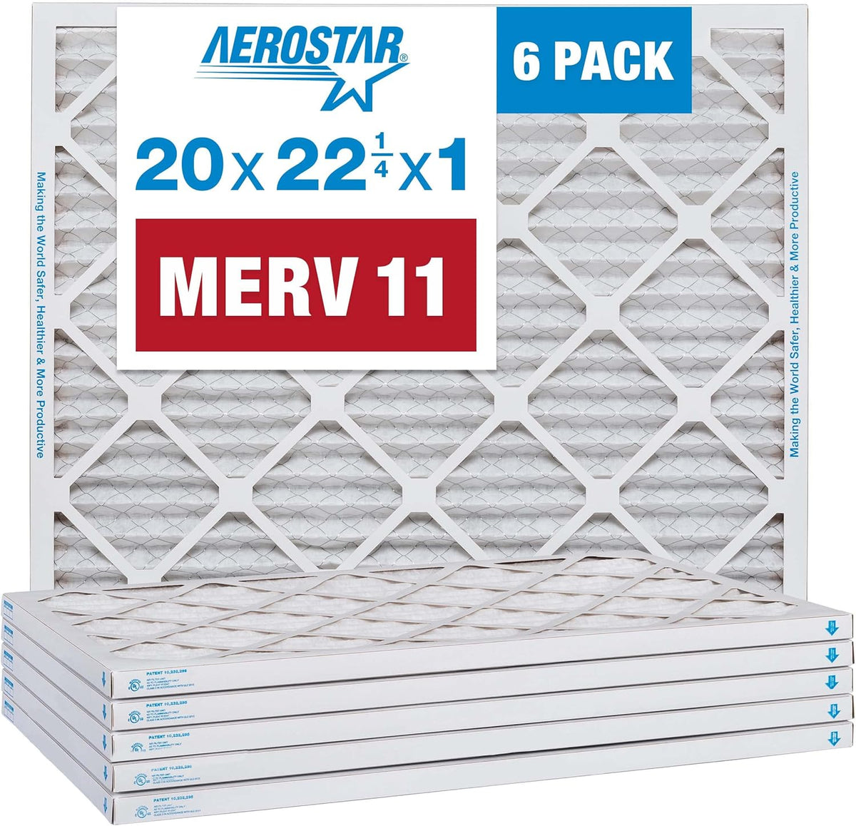 Aerostar 20x22 1/4x1 MERV 11 Pleated Air Filter, AC Furnace Air Filter, 6 Pack (Actual Size: 19