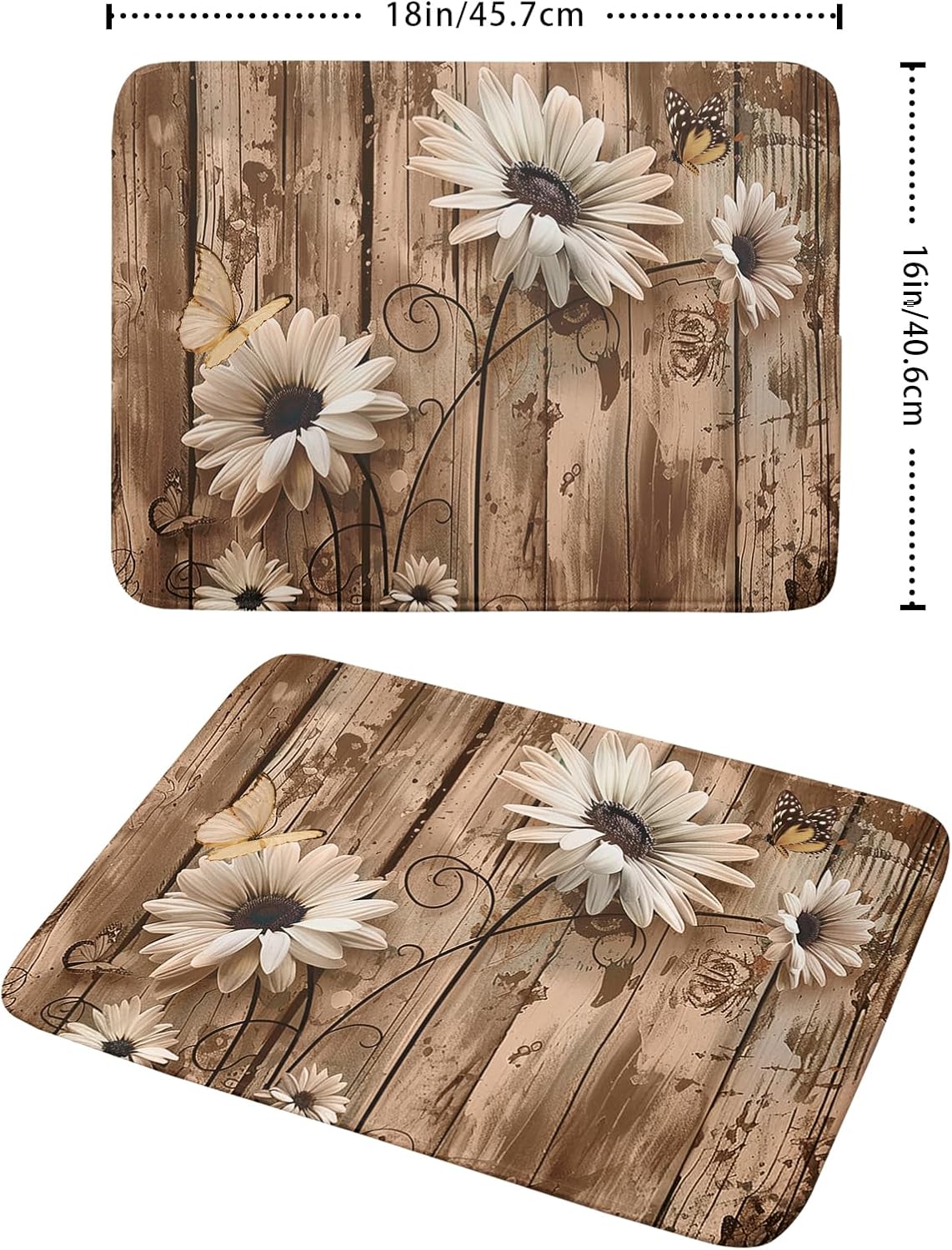 Summer Daisy Flowers Dish Drying Mat for Kitchen Counter 16x18in Rustic Wood Floral Kitchen Mat