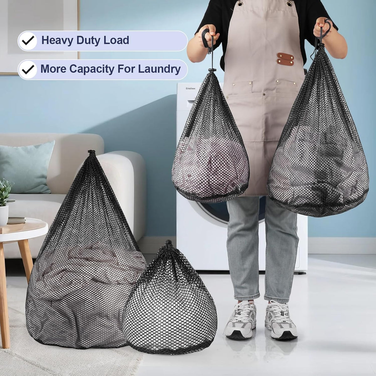 4Pcs Mesh Laundry Bags Washing Machine Mesh Wash Bags Jumbo for Delicates Clothes,Bed Linen,Toys