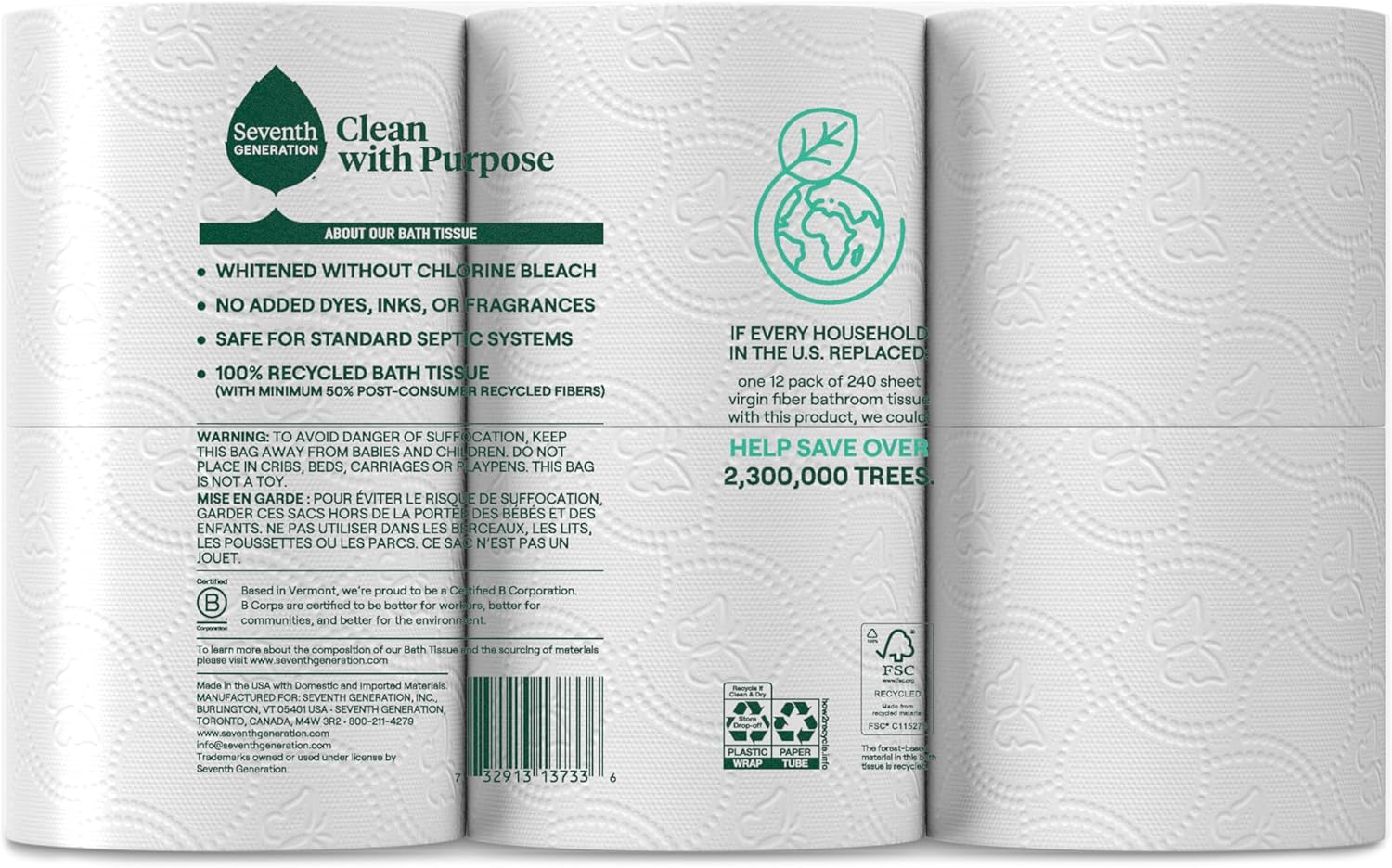 Seventh Generation Toilet Paper Recycled Bath Tissue 4-Pack 100% Recycled Paper 2-ply without