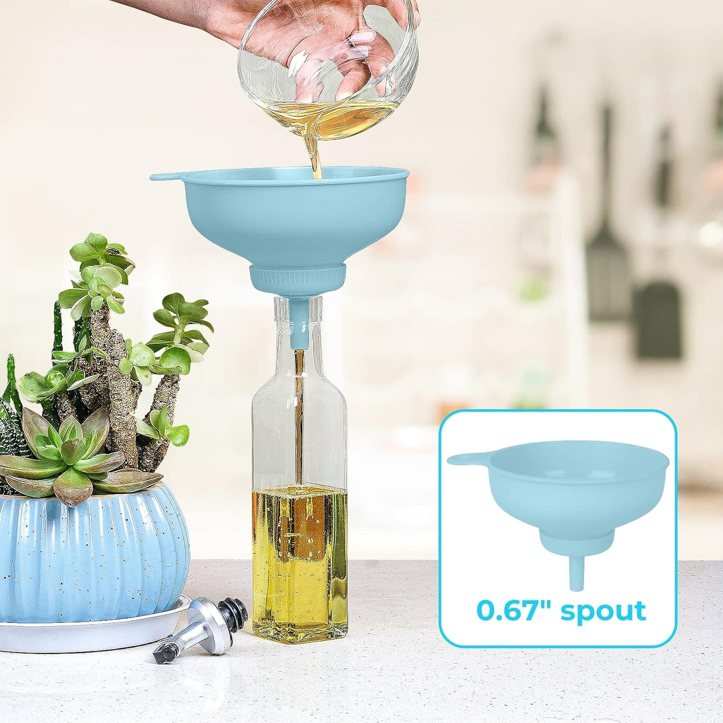 Wide Mouth Kitchen Funnel, Food Grade Plastic Cooking Canning Funnel with 4 Sizes Spouts for