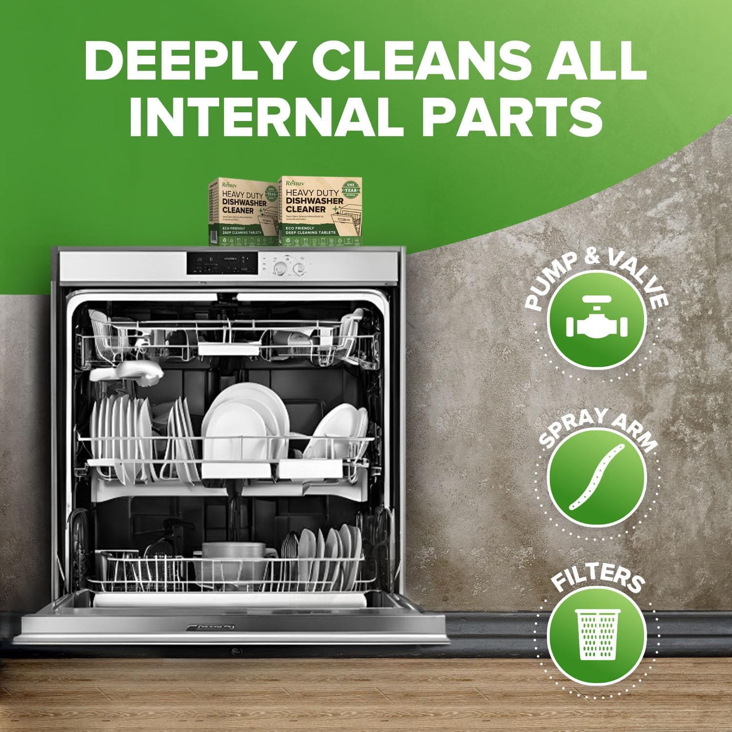 Heavy Duty Dishwasher Cleaner and Deodorizer Tablets, Descaler, Deep Cleaning, Natural Odor and