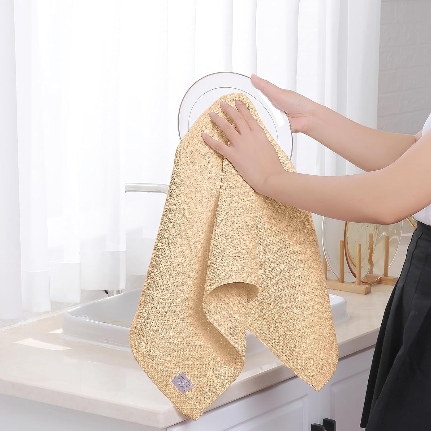 Homaxy 100% Cotton Waffle Weave Kitchen Dish Towels, Ultra Soft Absorbent Quick Drying Cleaning