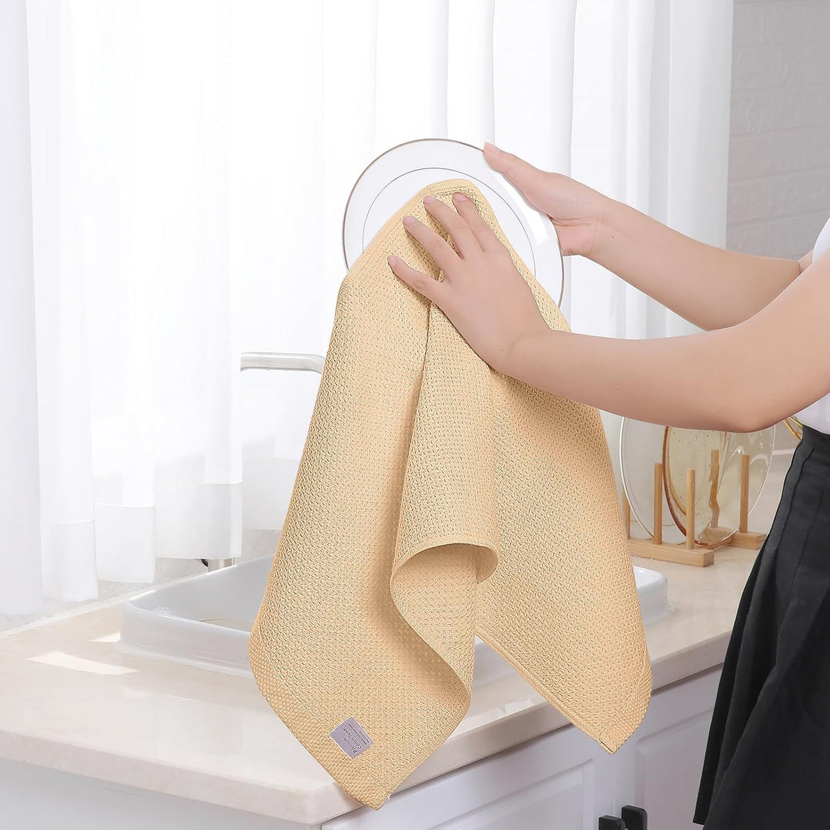 Homaxy 100% Cotton Waffle Weave Kitchen Dish Towels, Ultra Soft Absorbent Quick Drying Cleaning
