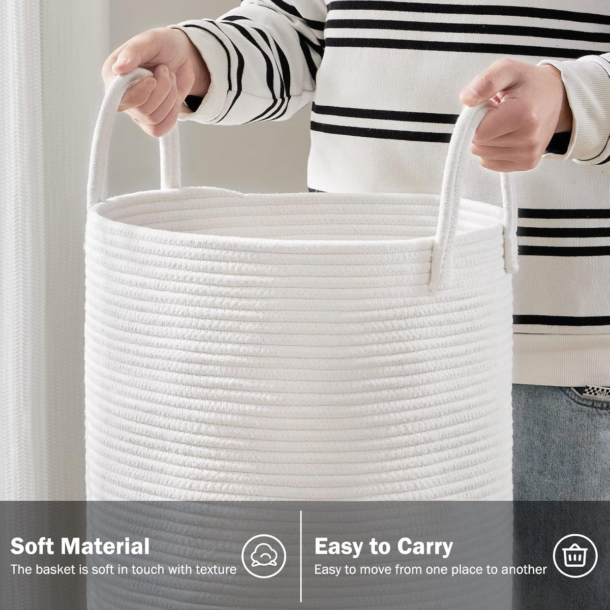 Woven Rope Laundry Hamper Basket by YOUDENOVA, 72L Tall Luandry Basket, Baby Nursery Hamper for