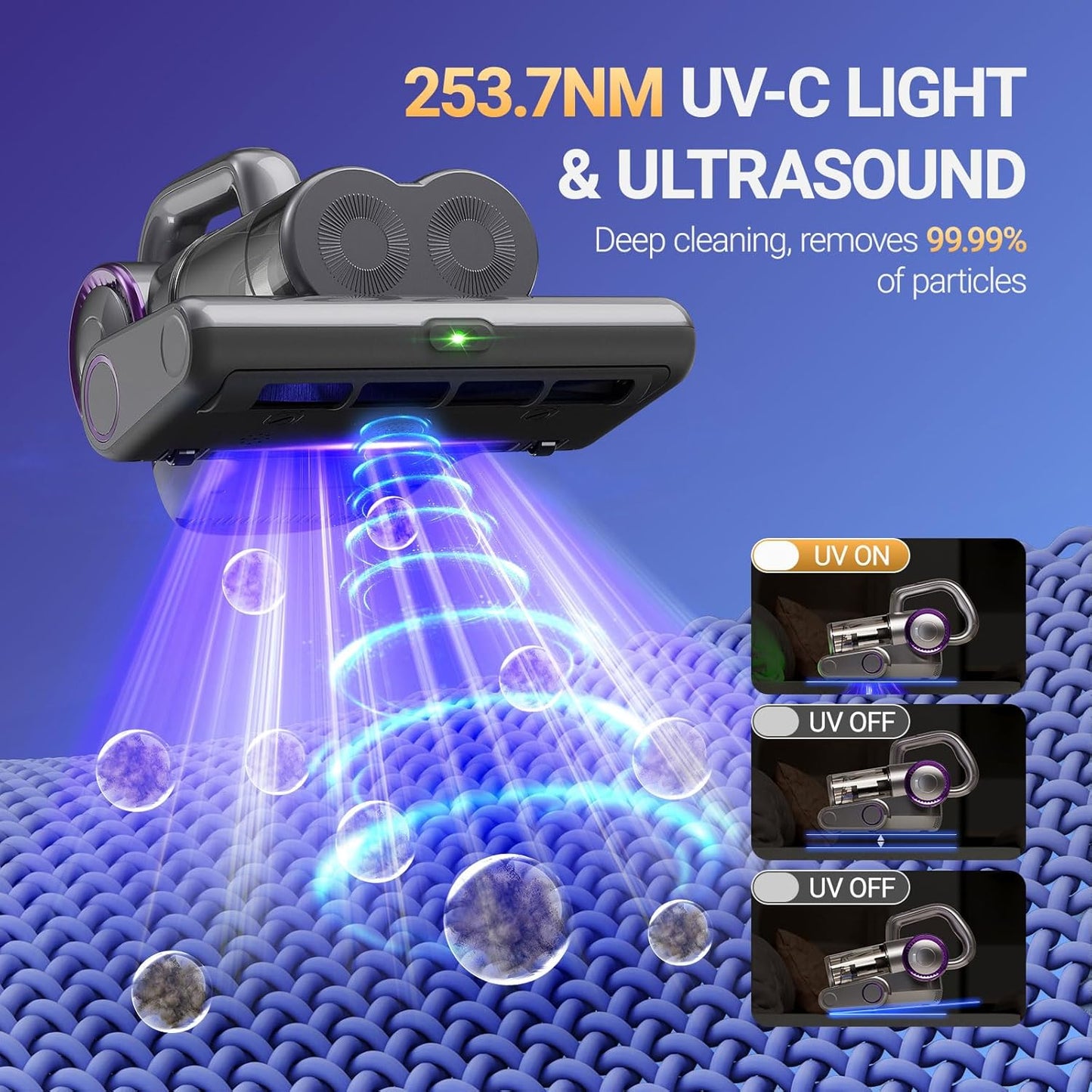 FEPPO Mattress Vacuum Cleaner, 16Kpa Bed Vacuum Cleaner with 253.7nm UV-C Light, 140°F Heat, HEPA