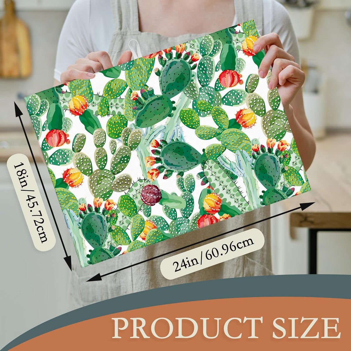 Green Cactus Dish Drying Mat, Tropical Plant Drying Rack Pad Countertop Dishes Ultra Absorbent