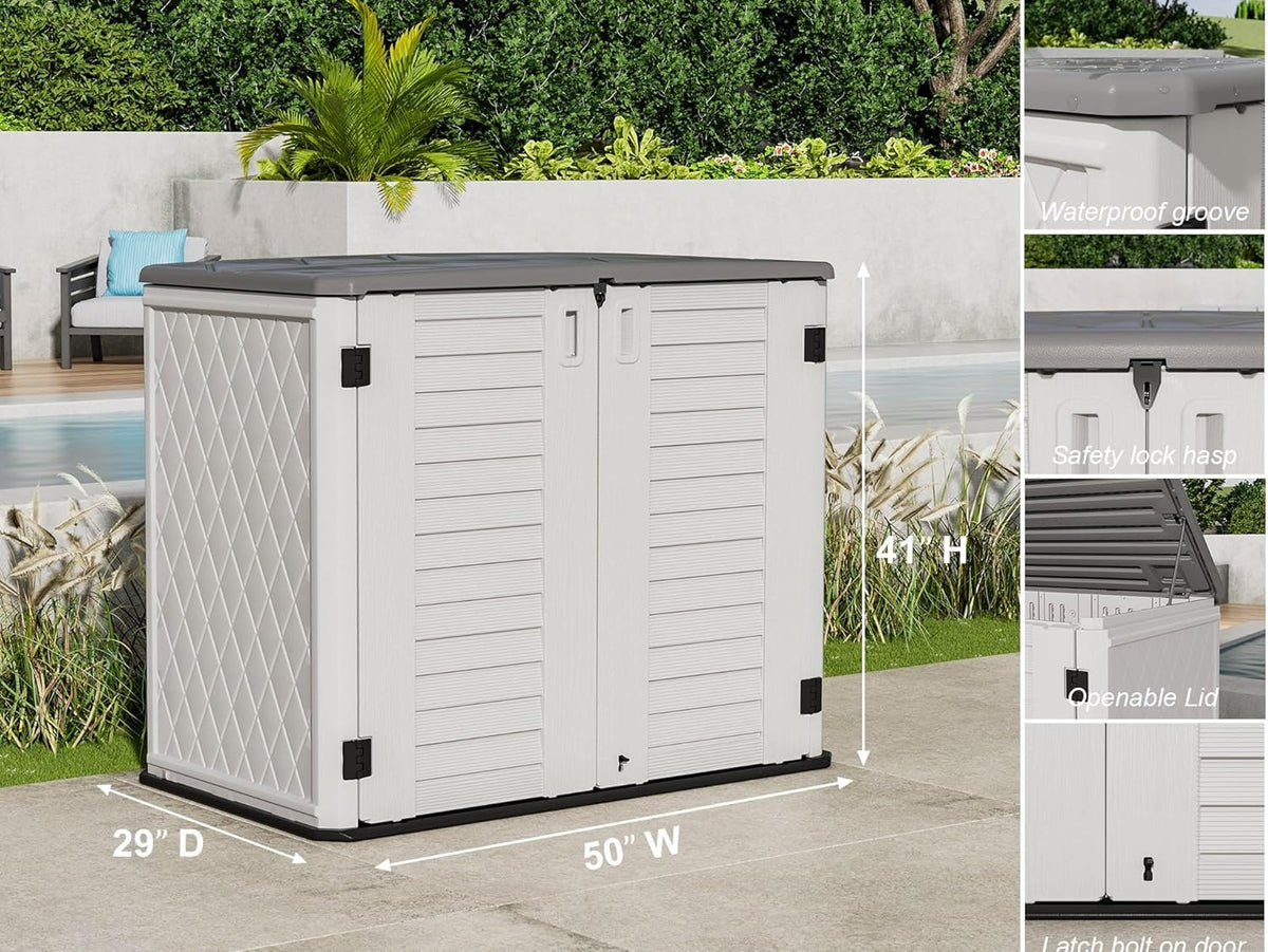 ZZM 4x2.5 FT Outdoor Storage Shed, Resin Waterproof Storage Cabinet for Garden Tools with Lockable