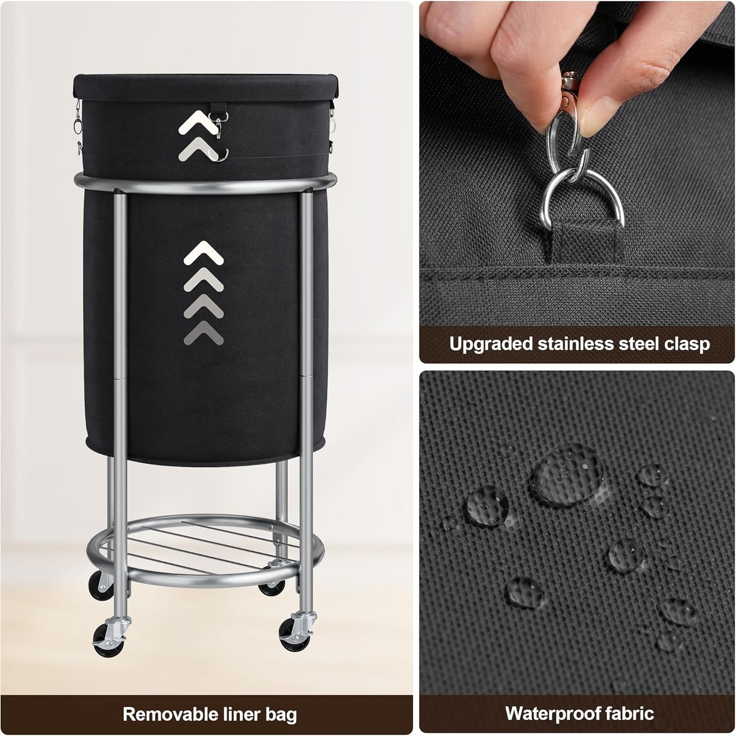 ELYKEN Laundry Hamper with Wheels, 110L Rolling Laundry Basket, Round Laundry Cart with Steel Frame