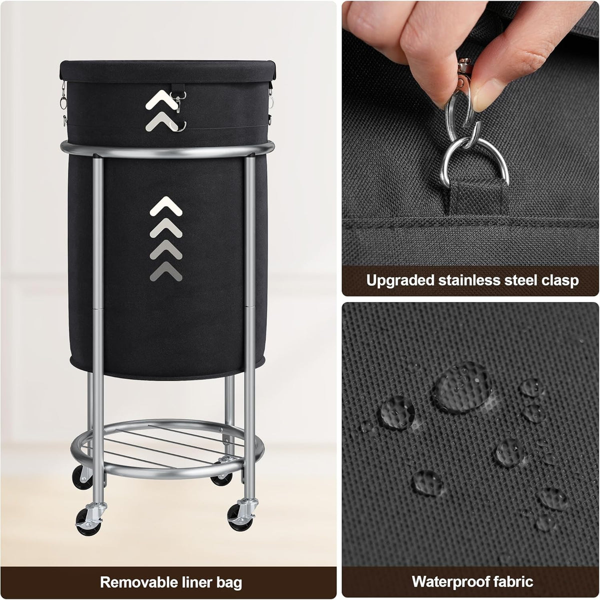 ELYKEN Laundry Hamper with Wheels, 110L Rolling Laundry Basket, Round Laundry Cart with Steel Frame