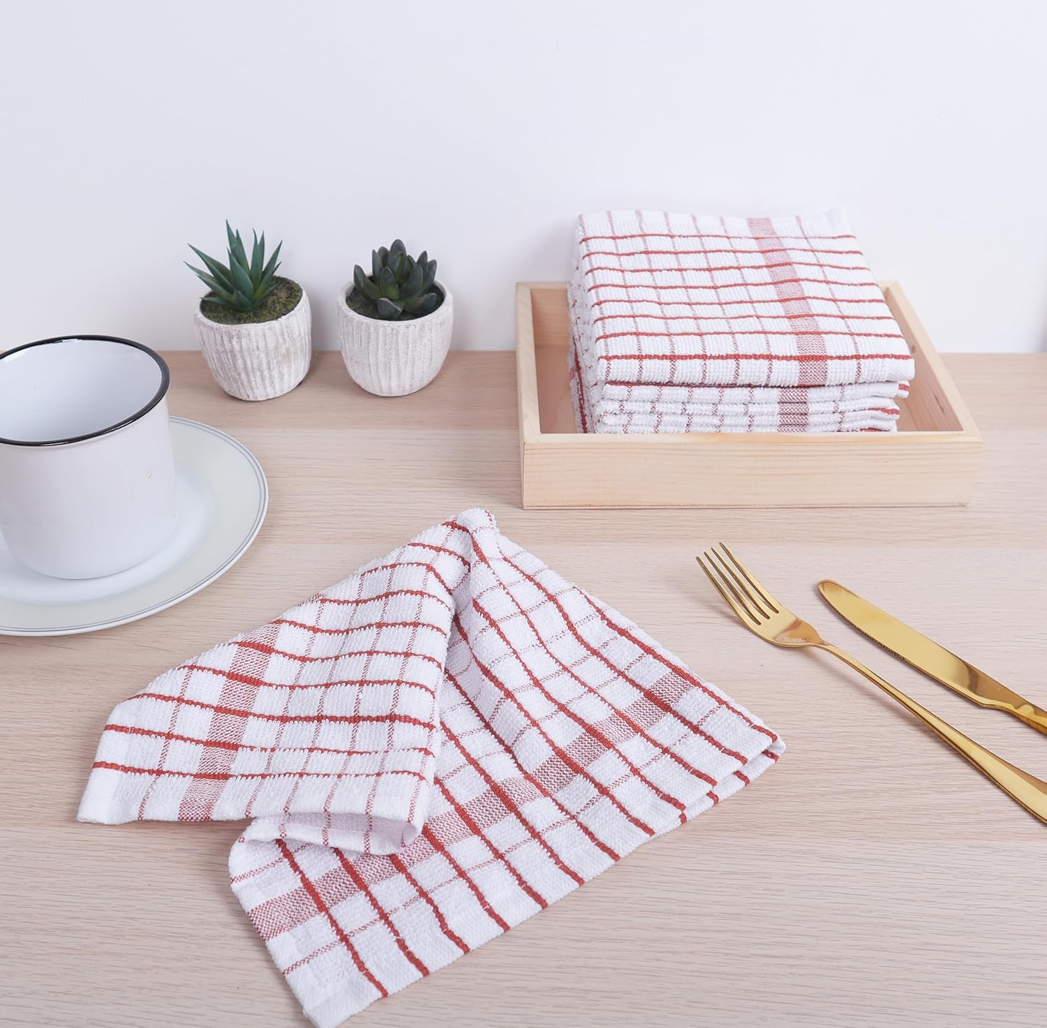 AMOUR INFINI Kitchen Dish Cloths Set of 8 - Ultra Soft, Highly Absorbent, Quick-Drying Terry Cotton